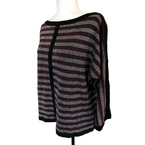 ST. JOHN Wool Rayon Sweater Yellow Label Medium Silver Burgundy Metallic Thread - Picture 4 of 8